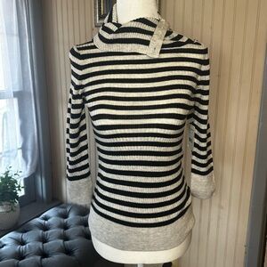 NWT Free People Striped Stretchy Turtleneck Sweater Y2K 3/4 Ribbed Knit Size S